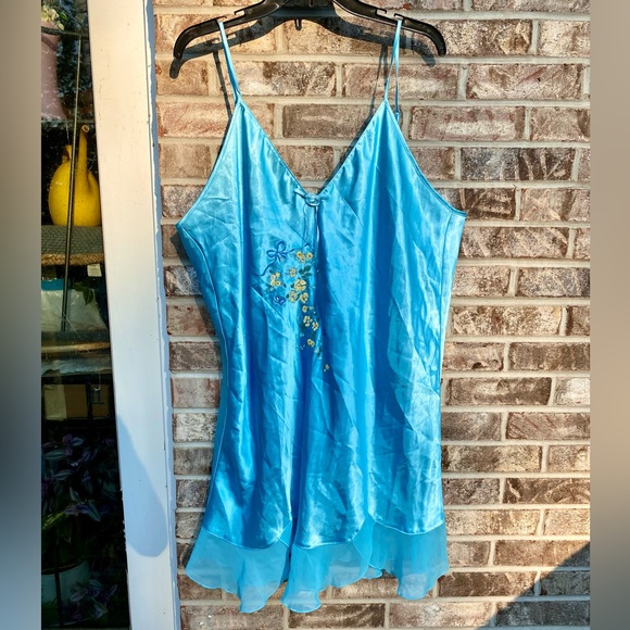 Y2K Electric Blue & Yellow Embroidered Coquette Fairycore 3X Slip Nightgown - Picture 7 of 15